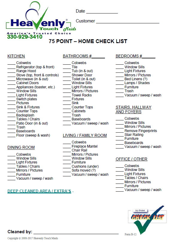75 Point Basic Home Cleaning Check List Image 